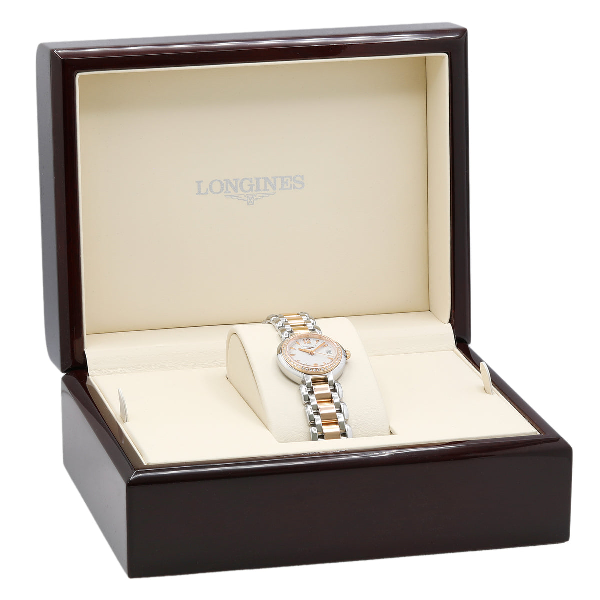 Longines Stainless Steel 18K Rose Gold PrimaLuna Quartz L8.110.519.6 Watches Longines