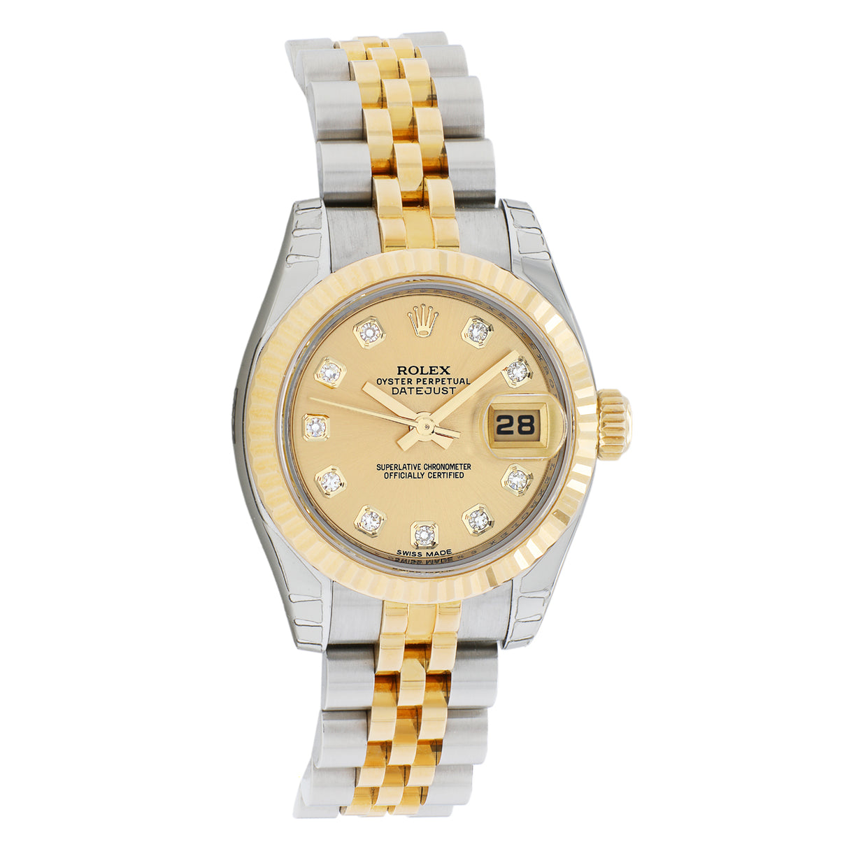 Rolex Stainless Steel 18K Yellow Gold Diamond Datejust 26 179173 Watches Rolex