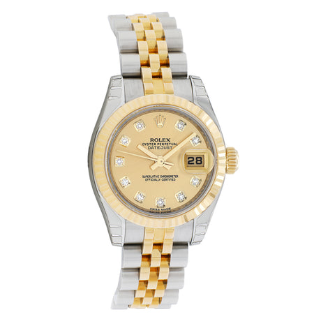 Rolex Stainless Steel 18K Yellow Gold Diamond Datejust 26 179173 Watches Rolex
