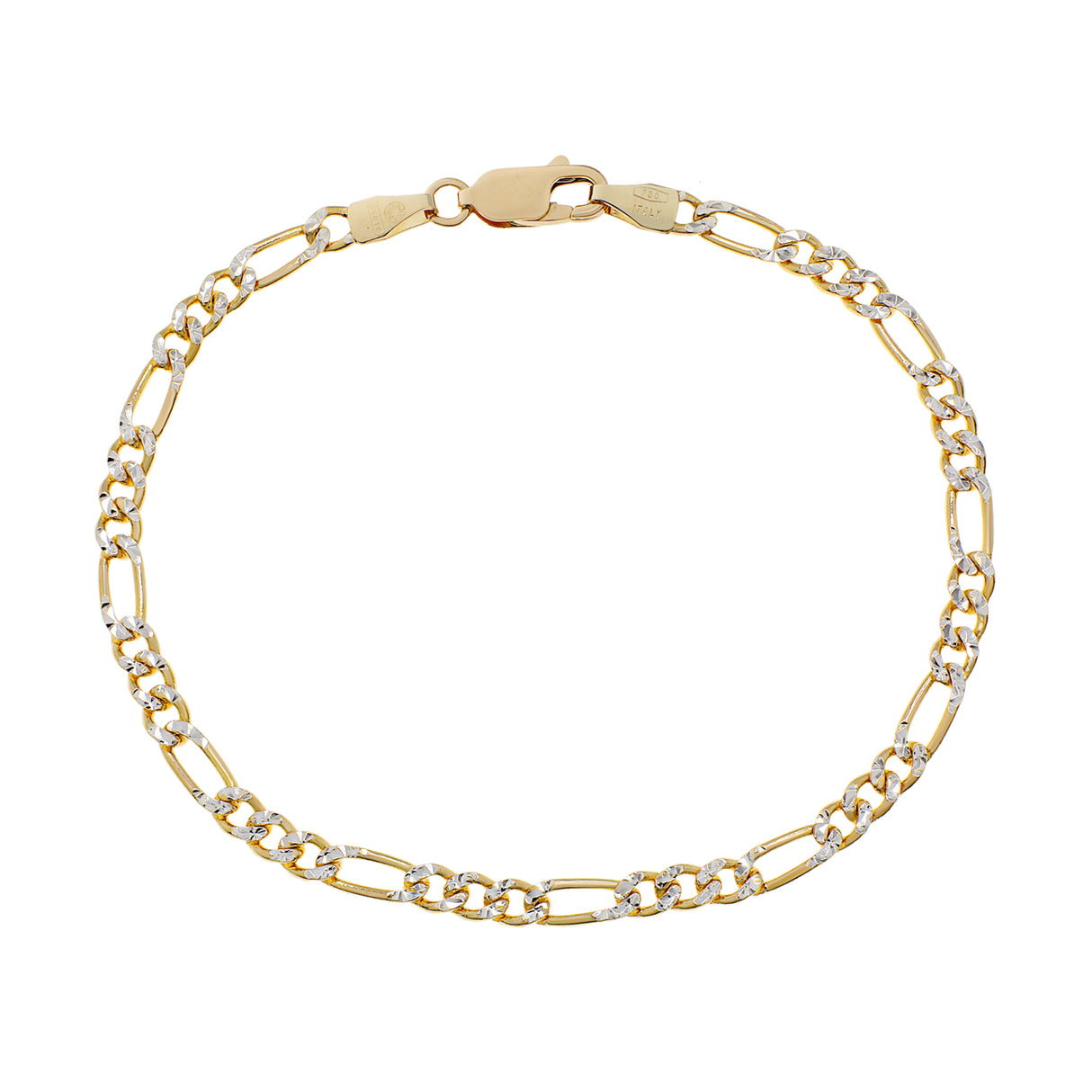 18K Yellow/White Gold Italian Figaro Bracelet Fine Jewellery Modaselle