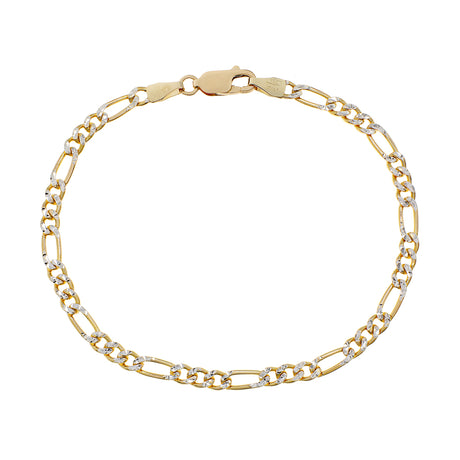 18K Yellow/White Gold Italian Figaro Bracelet Fine Jewellery Modaselle