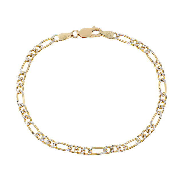 18K Yellow/White Gold Italian Figaro Bracelet Fine Jewellery Modaselle