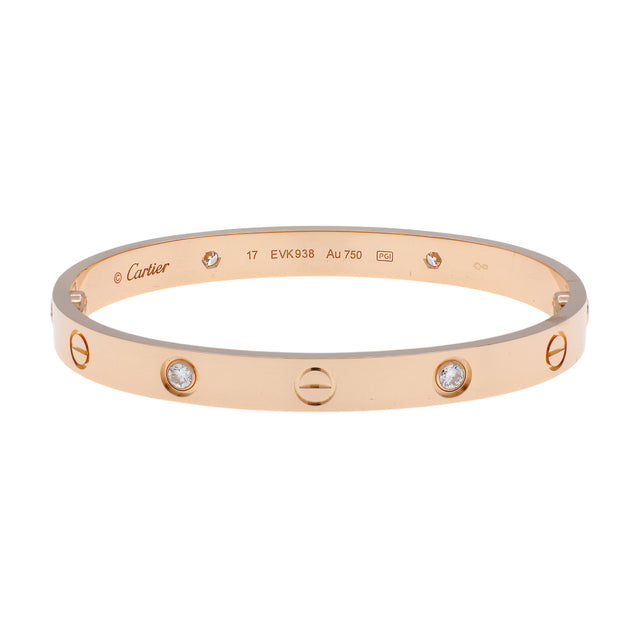 Cartier 18K Rose Gold 4 Diamond Classic Love Bracelet Designer Jewellery Cartier