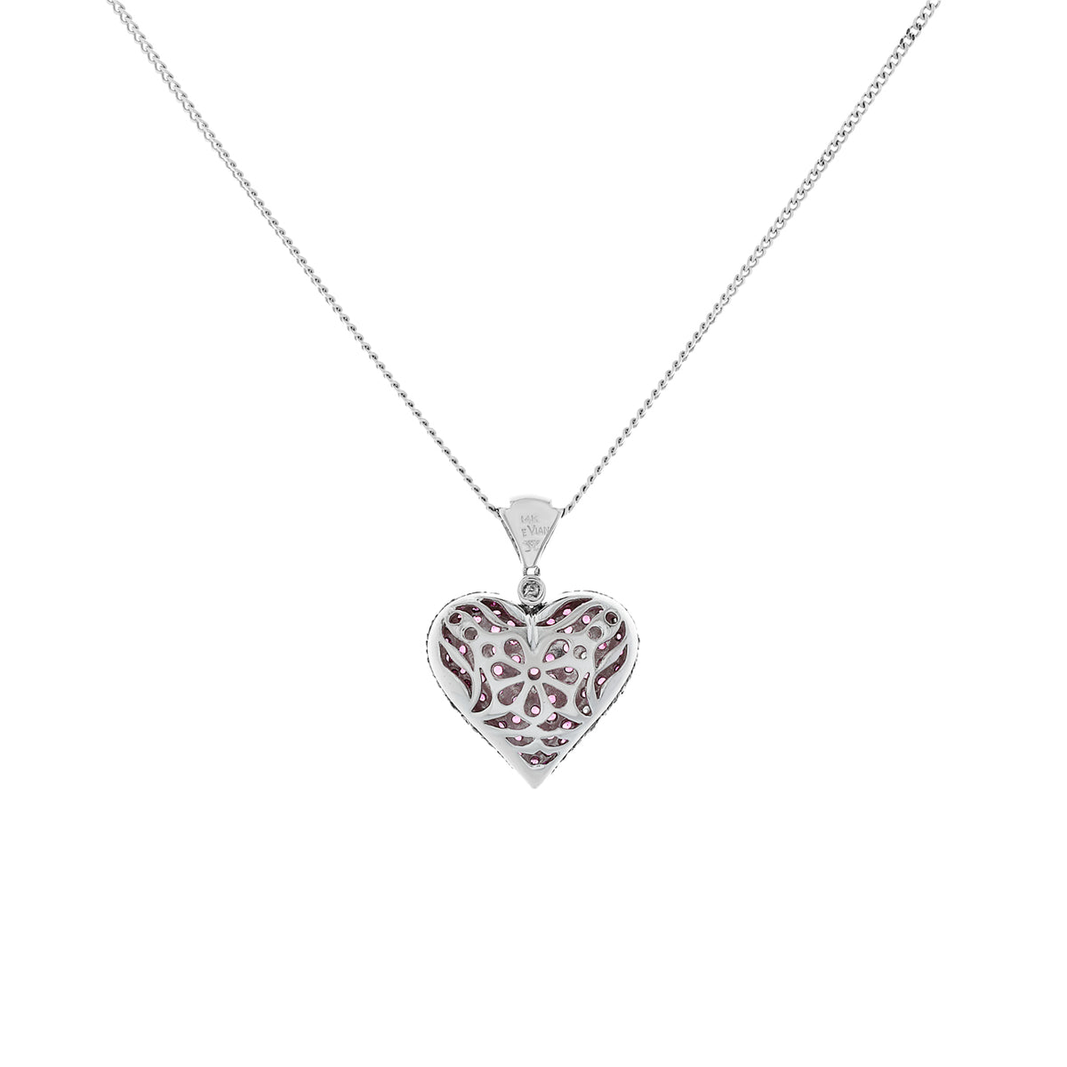 14K White Gold Le Vian Pink Sapphire & Diamond Heart Pendant Fine Jewellery Modaselle