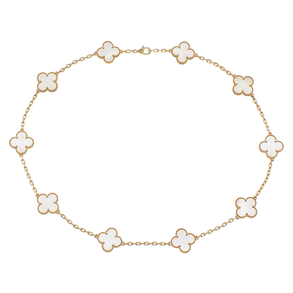 Van Cleef & Arpels 18K Yellow Gold 10 Motifs Vintage Alhambra Necklace