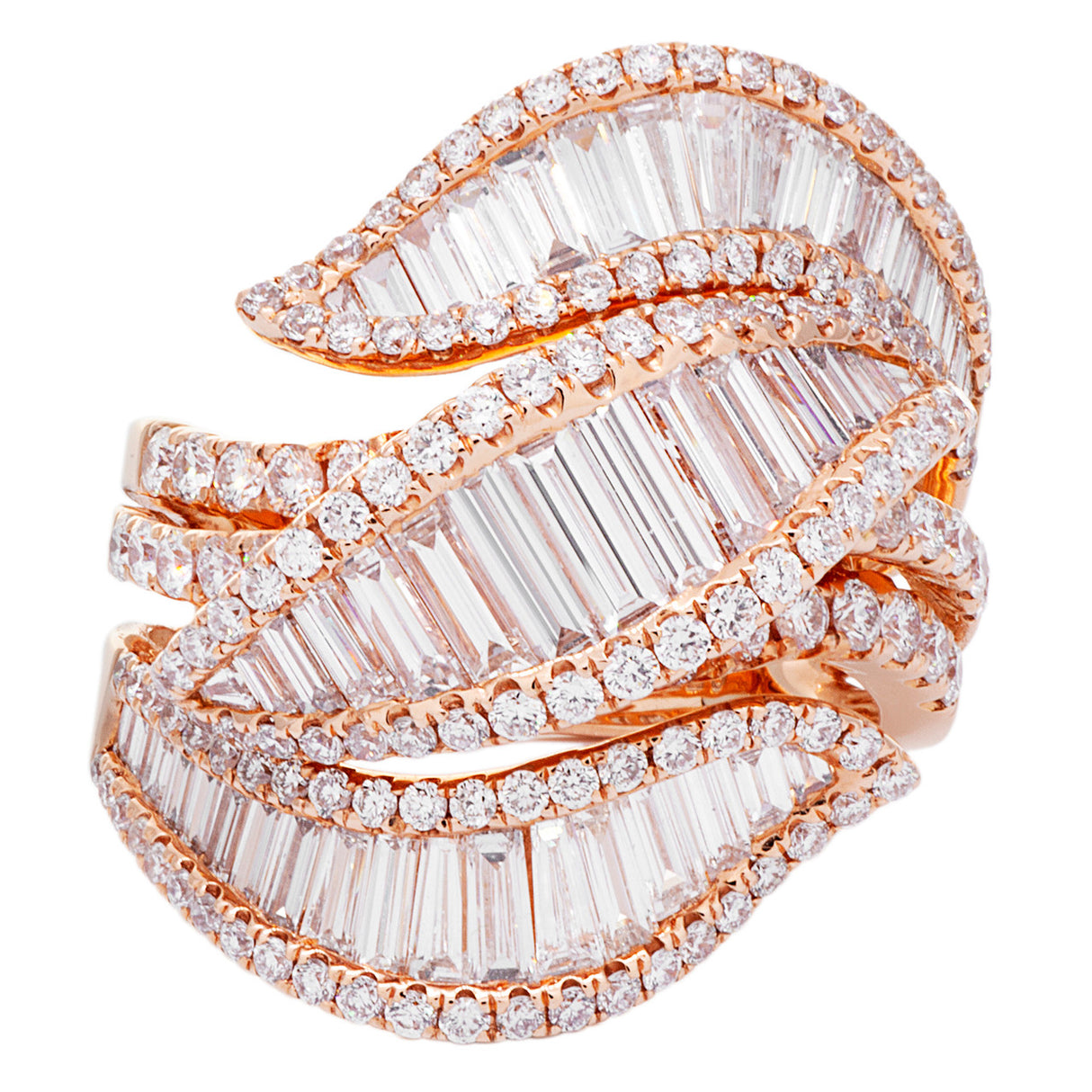 18K Rose Gold 3.35 Carat Baguette Diamond Ring