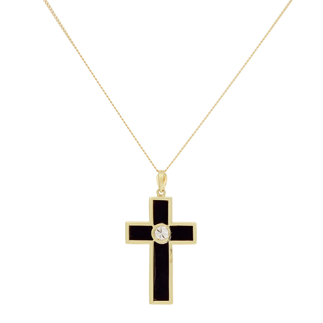 18K Yellow Gold 0.30 Carat Diamond Onyx Cross Pendant – Modaselle