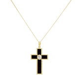 18K Yellow Gold 0.30 Carat Diamond Onyx Cross Pendant