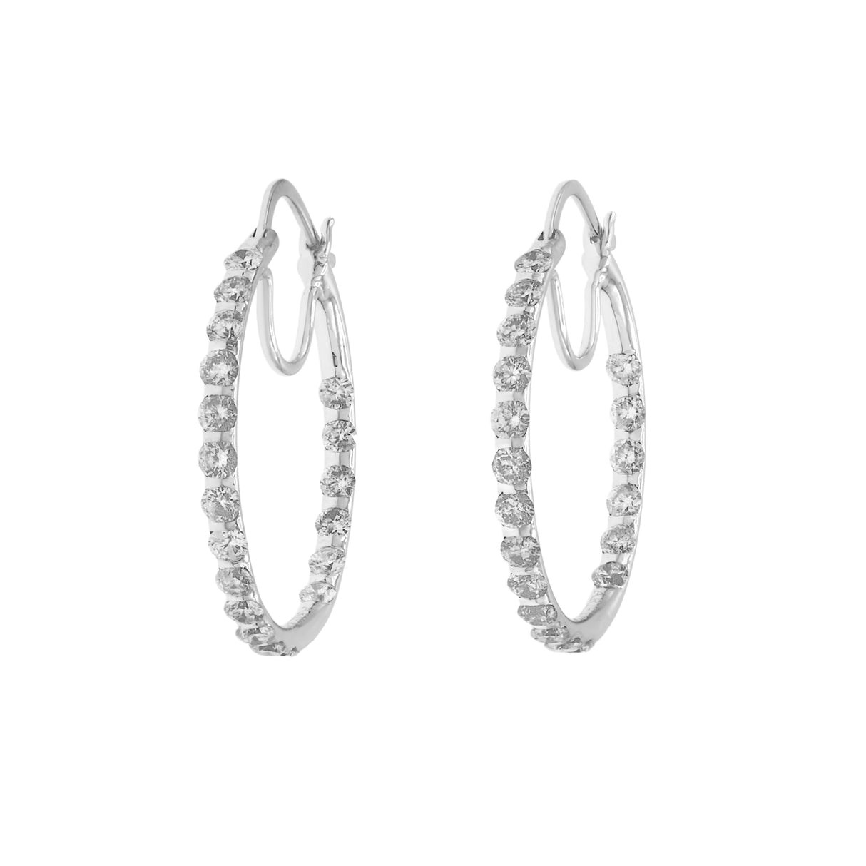 14K White Gold 2.18 Carat Diamond Hoop Earrings