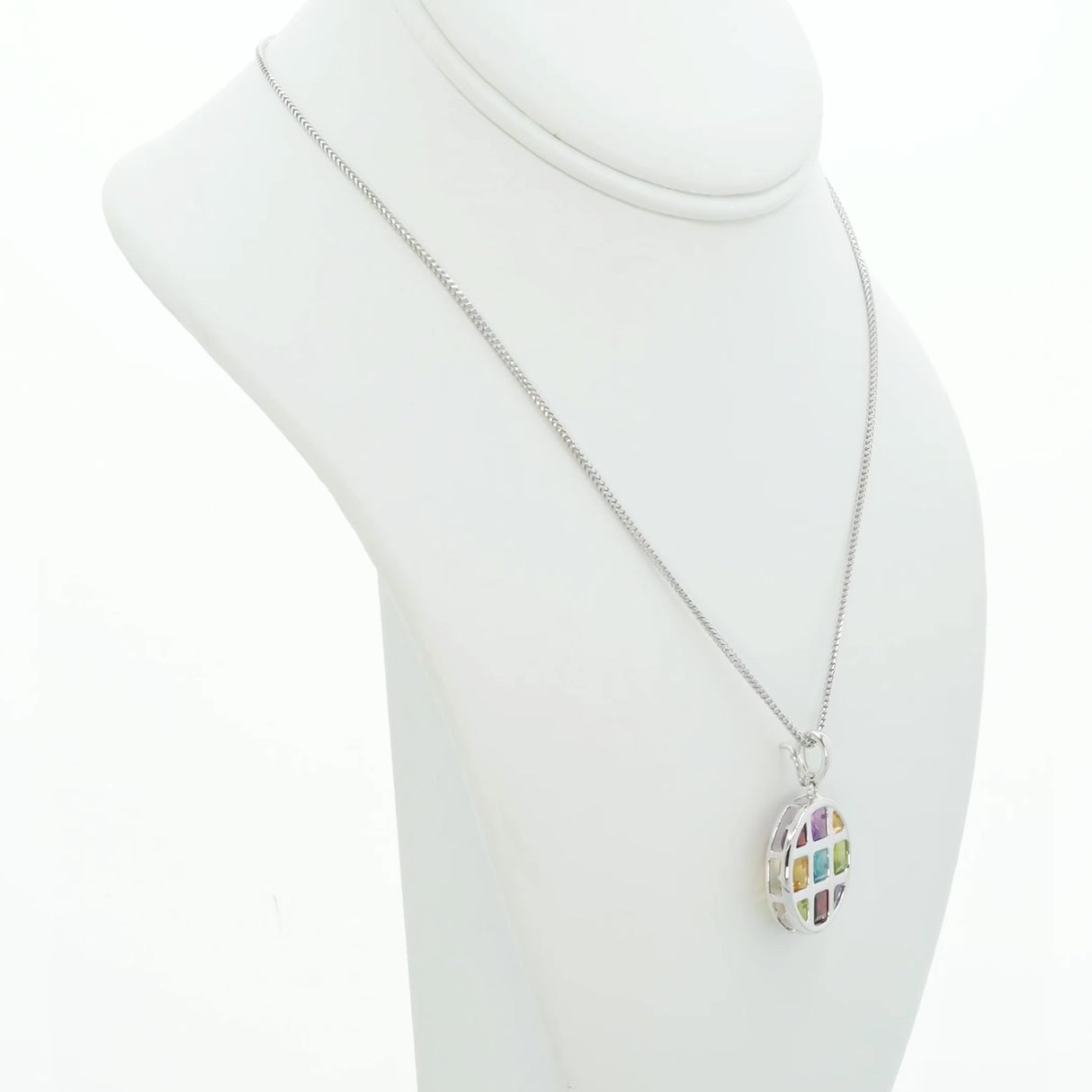 14K White Gold Multi-Gemstone Geometric Pendant Fine Jewellery Modaselle