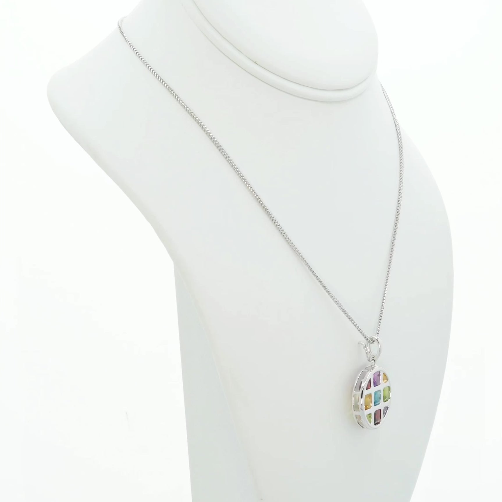 14K White Gold Multi-Gemstone Geometric Pendant Fine Jewellery Modaselle
