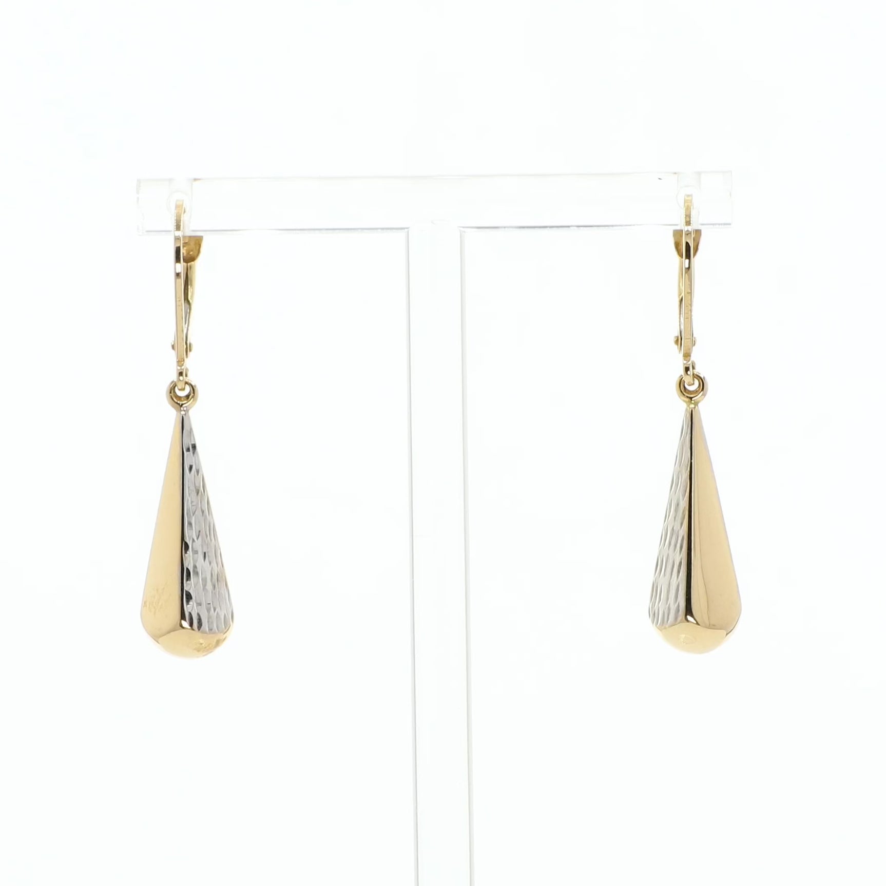 14K Yellow/White Gold Diamond Cut Teardrop Dangle Earrings Fine Jewellery Modaselle