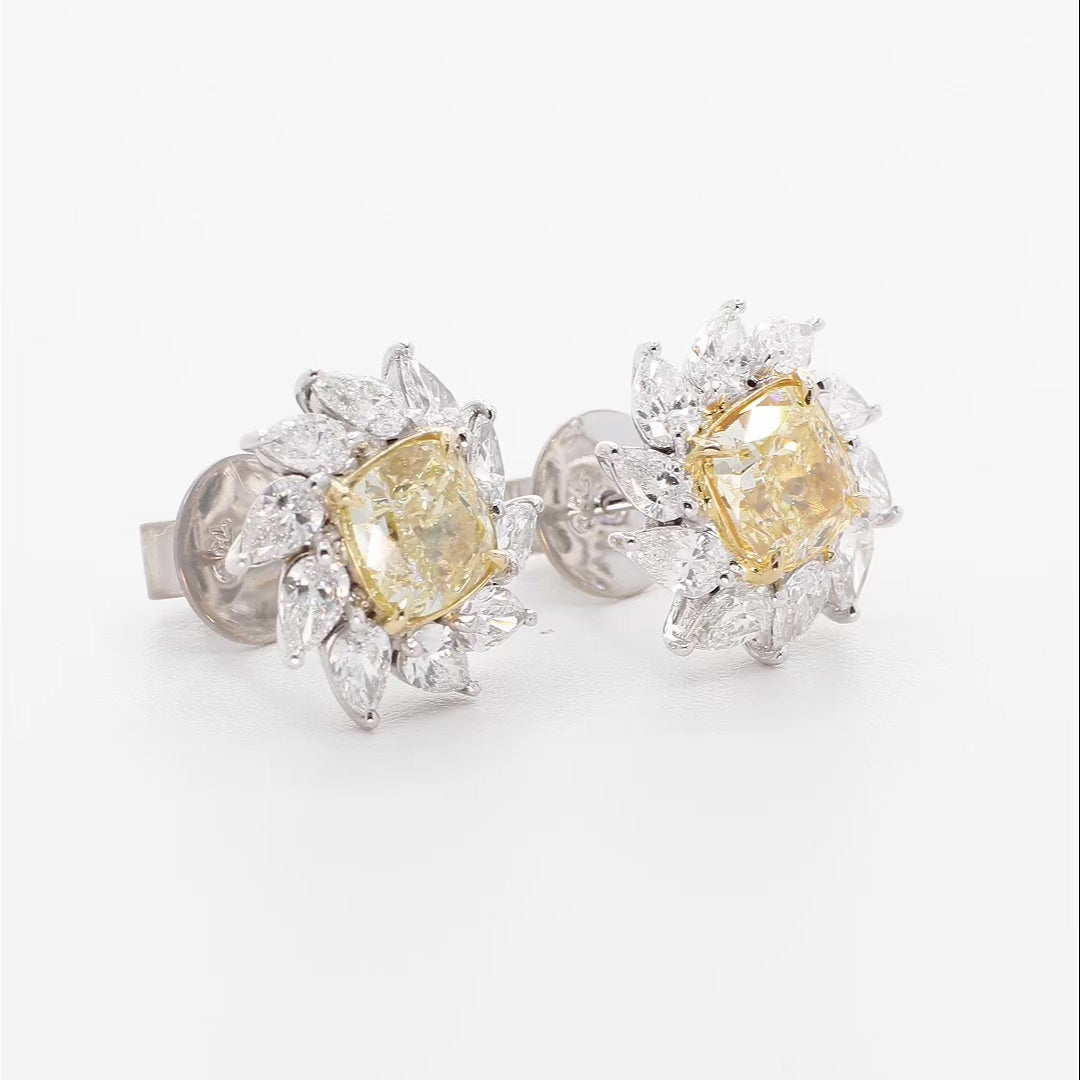 18k White Gold 3.70 Carat Fancy Yellow Diamond Earrings Fine Jewellery Modaselle