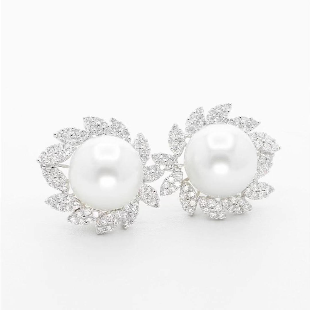 18K White Gold South Sea Pearl 1.98 Carat Diamond Earrings Fine Jewellery Modaselle