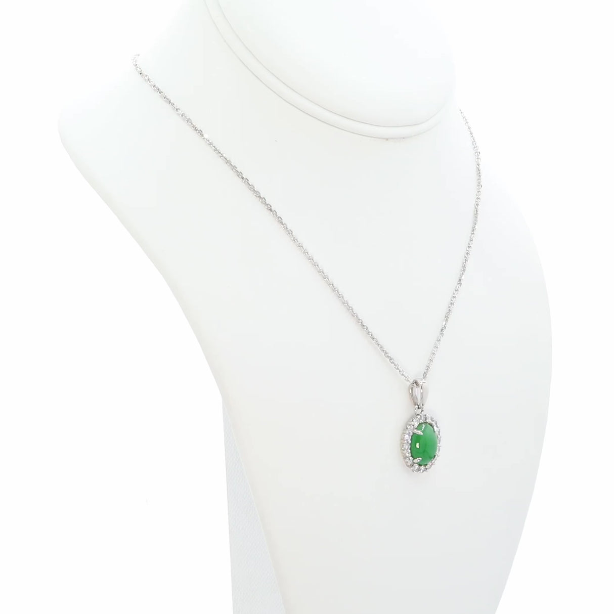 18K White Gold Cabochon Jadeite Diamond Pendant Fine Jewellery Modaselle