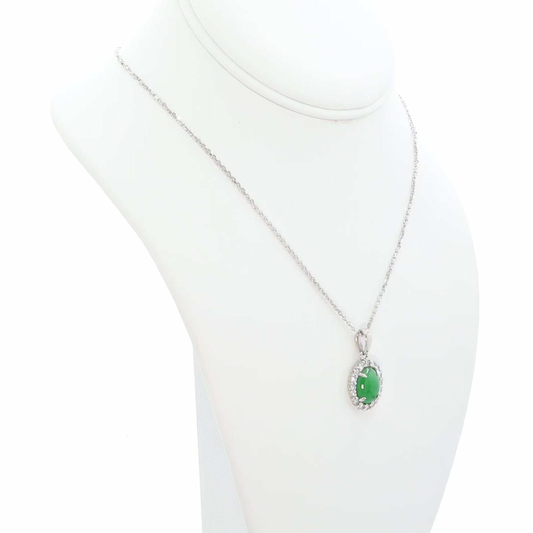 18K White Gold Cabochon Jadeite Diamond Pendant Fine Jewellery Modaselle