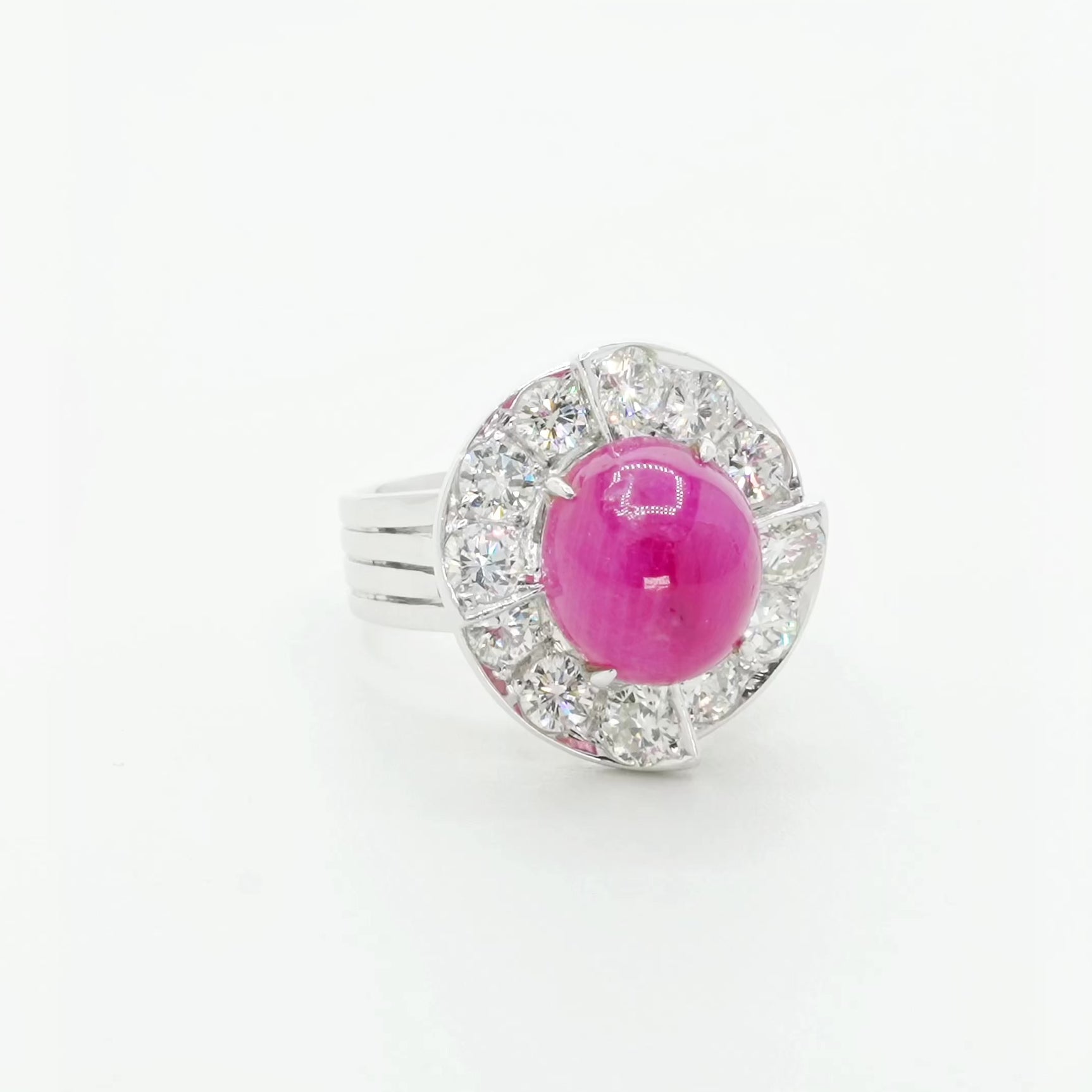 14K White Gold 5.57 Carat Ruby Diamond Halo Ring Fine Jewellery Modaselle