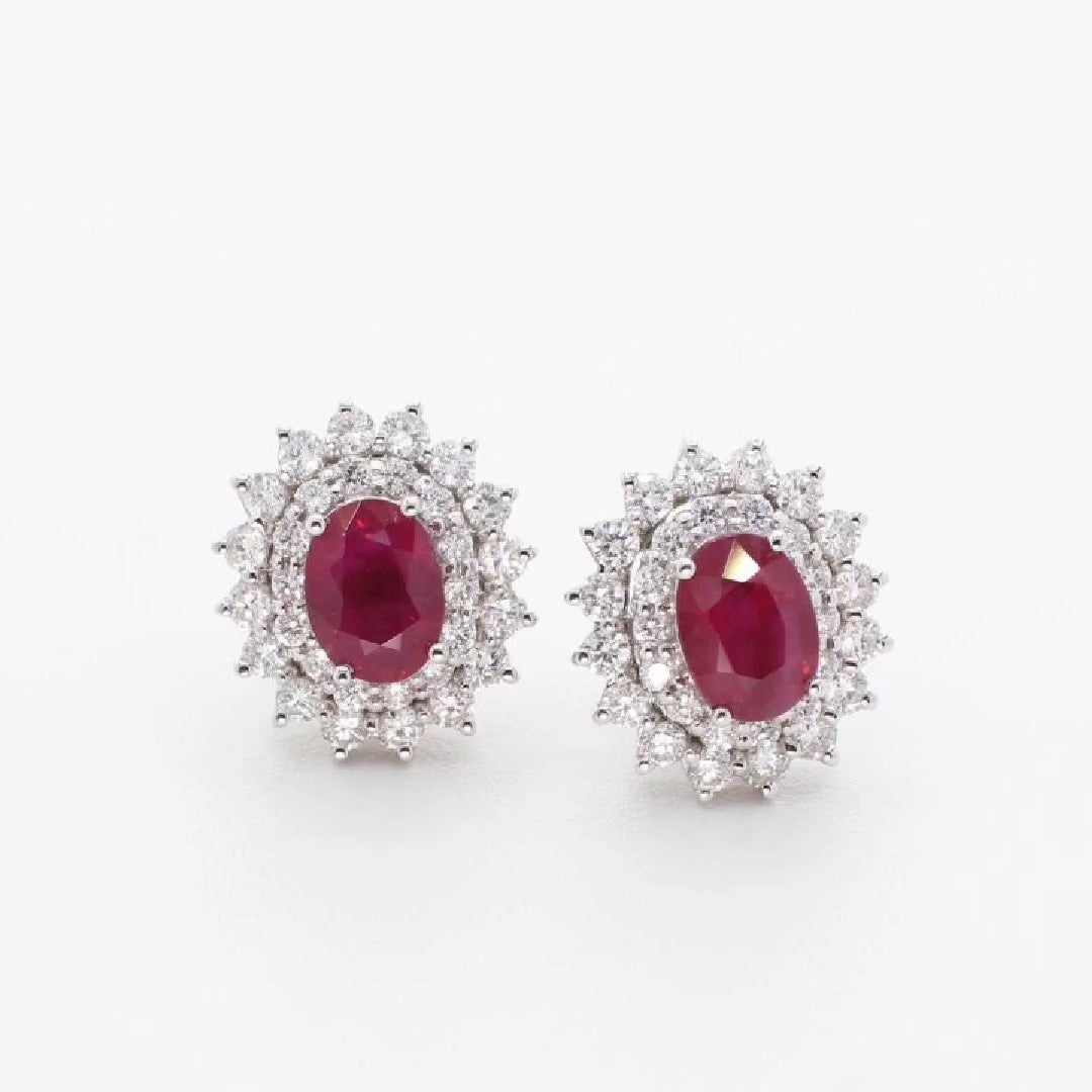 18K White Gold 2.06 Carat Ruby Diamond Earrings Fine Jewellery Modaselle