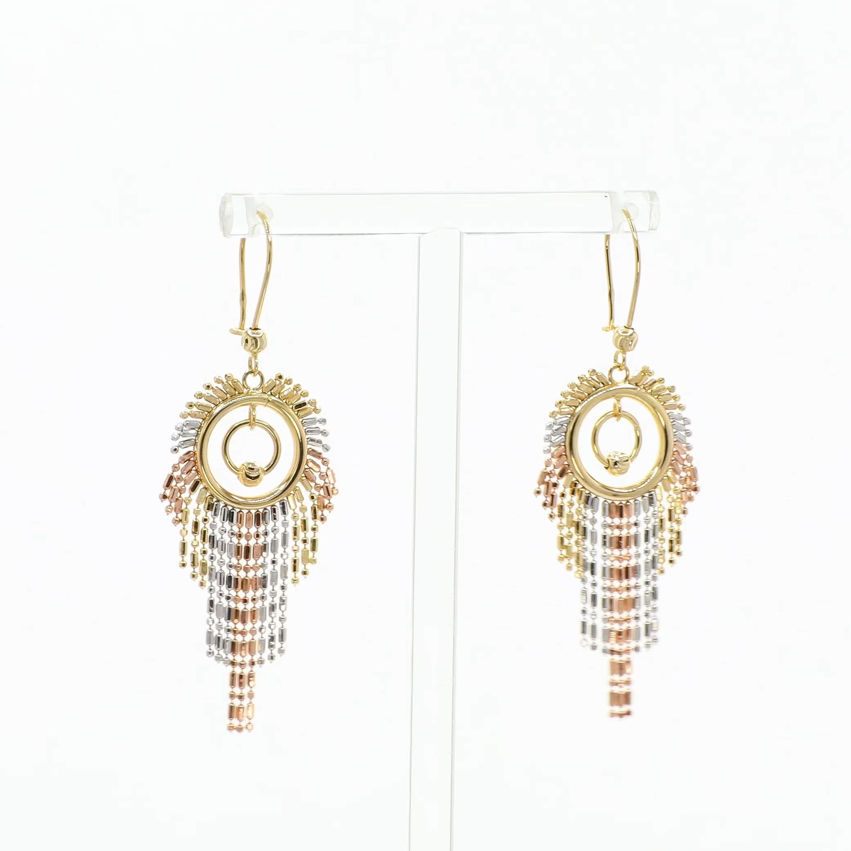14K Tri-Tone Fringe Drop Earrings Fine Jewellery Modaselle
