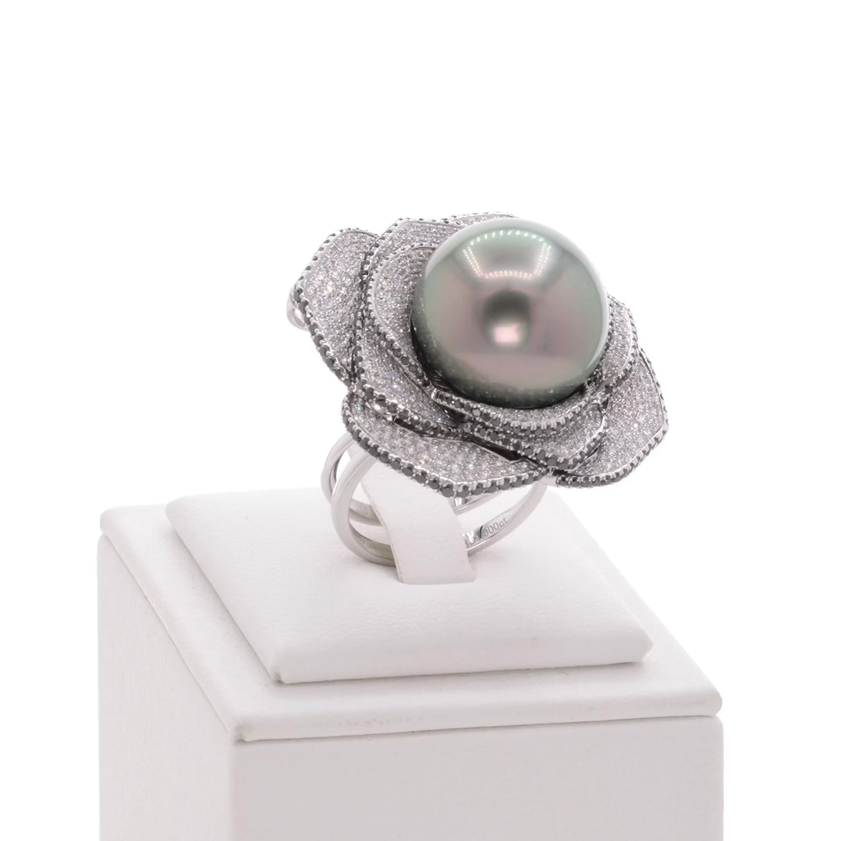 18K White Gold 17.0mm Tahitian Pearl Convertible Floral Pendant Ring Fine Jewellery Modaselle