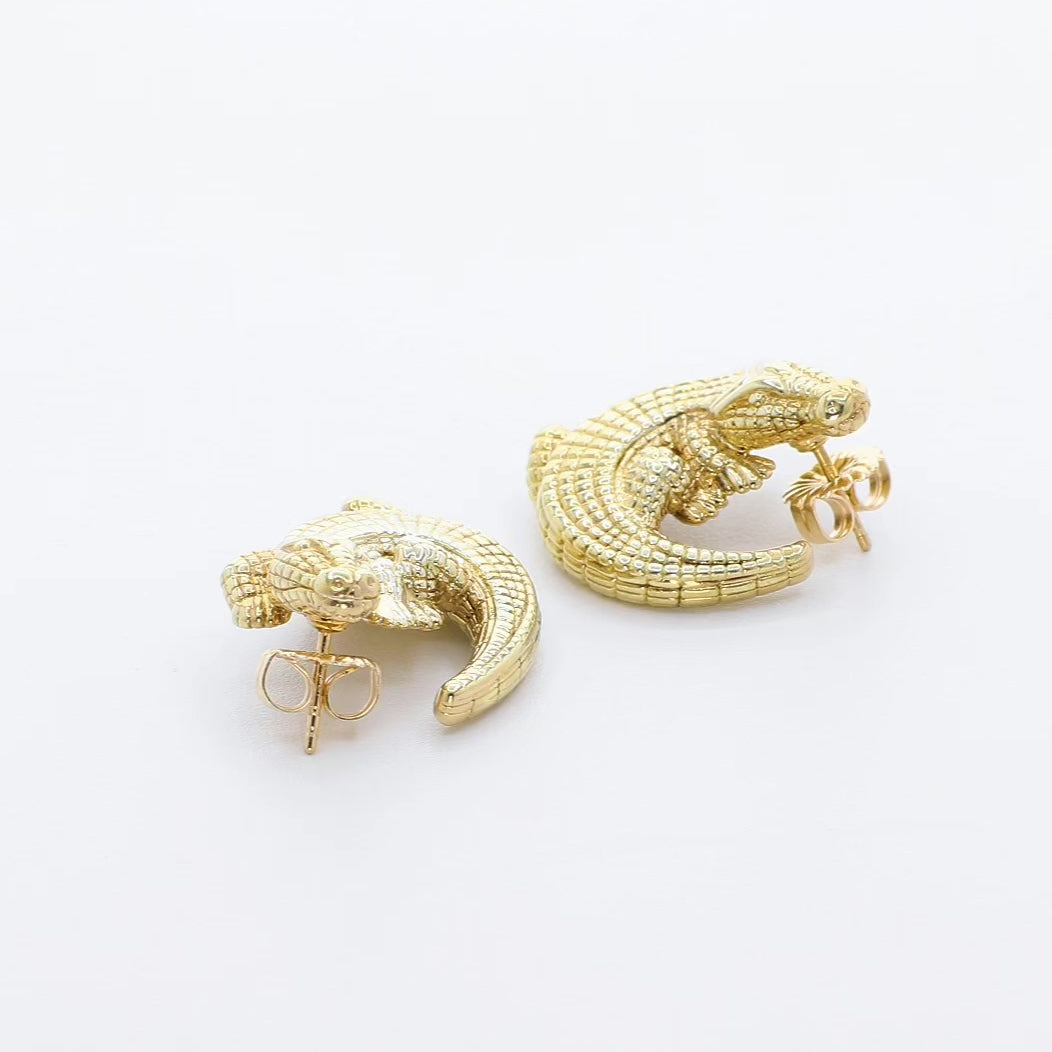 14K Yellow Gold Alligator Earrings Fine Jewellery Modaselle