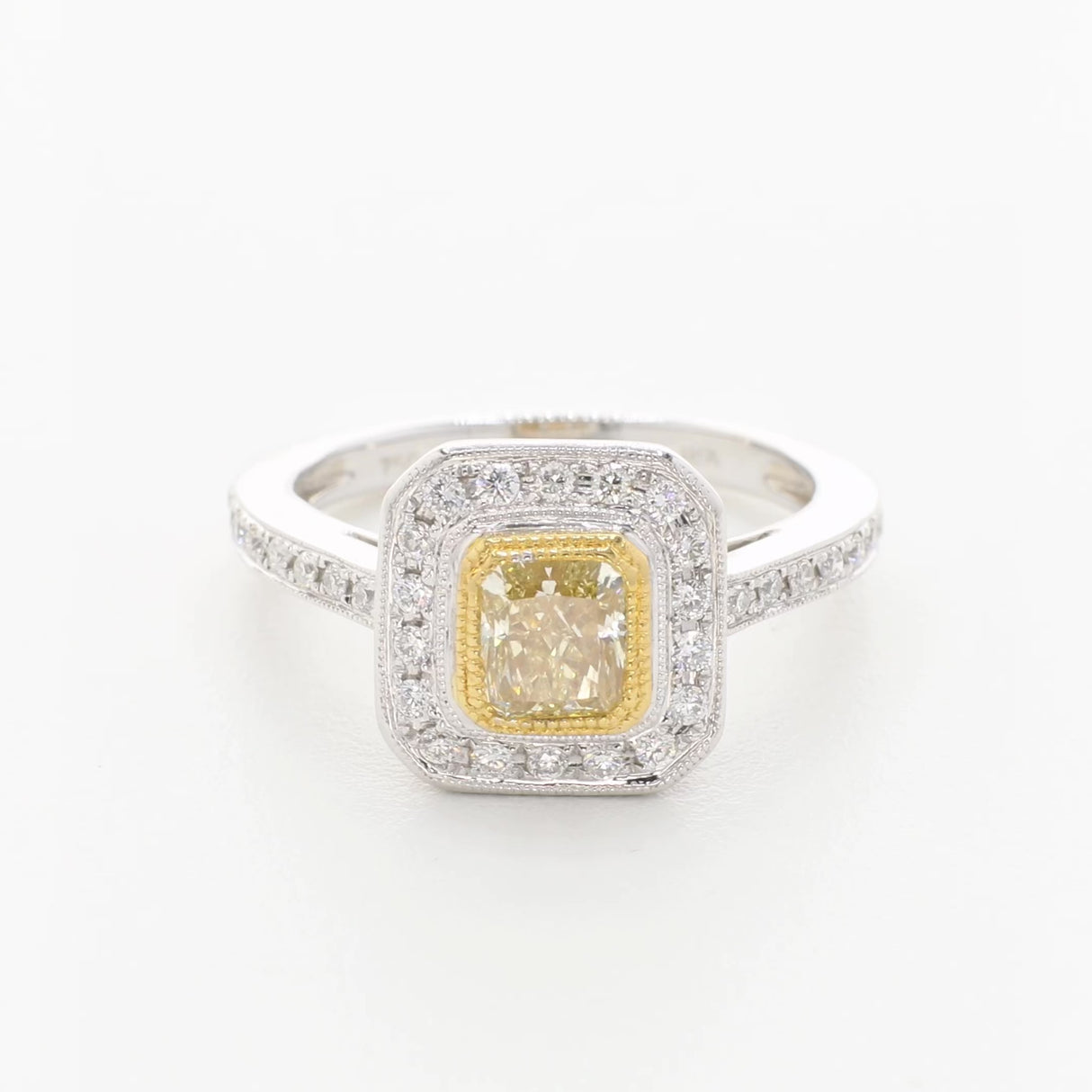 18K White Gold 0.78 Carat Fancy Intense Yellow Diamond Octagonal Ring Fine Jewellery Modaselle