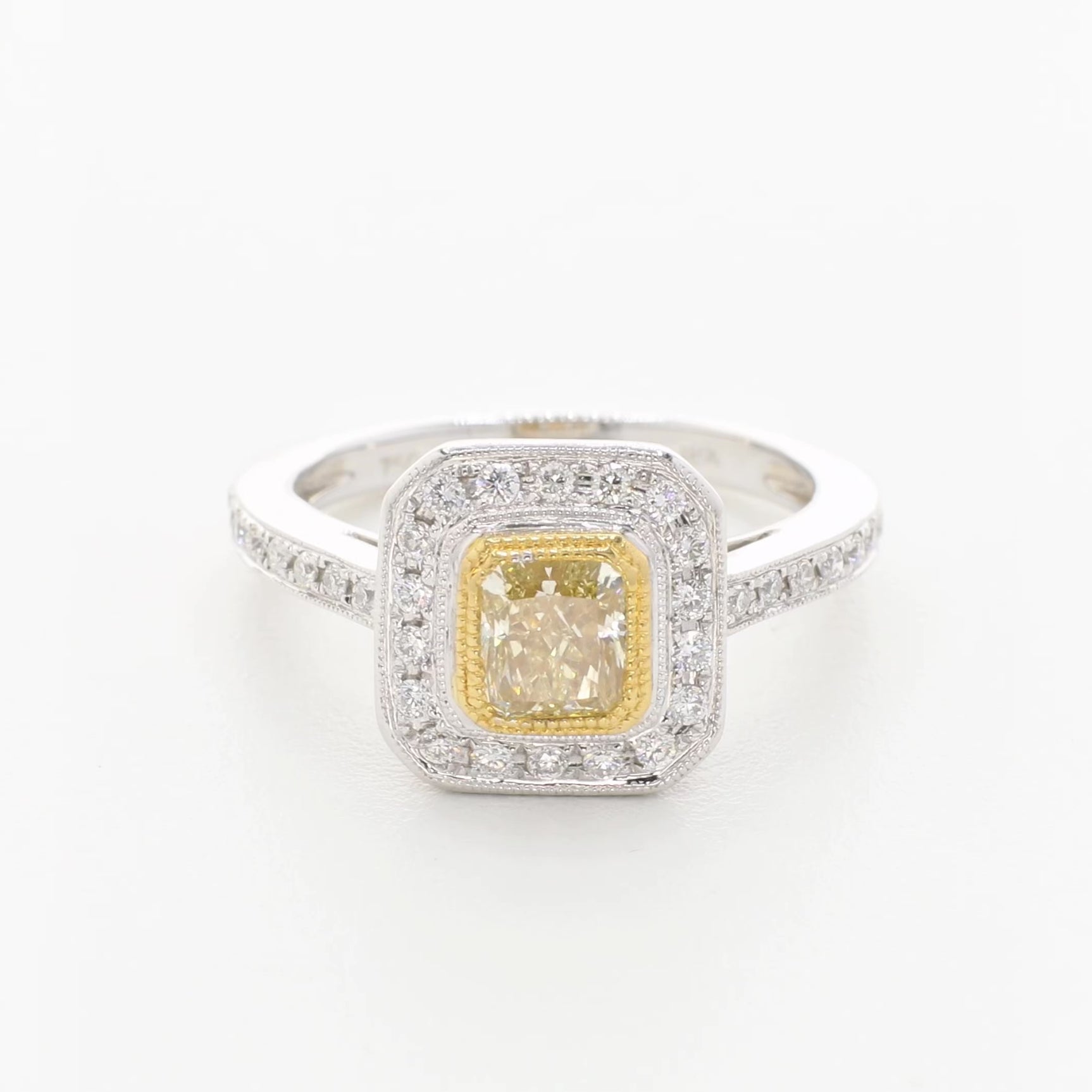 18K White Gold 0.78 Carat Fancy Intense Yellow Diamond Octagonal Ring Fine Jewellery Modaselle