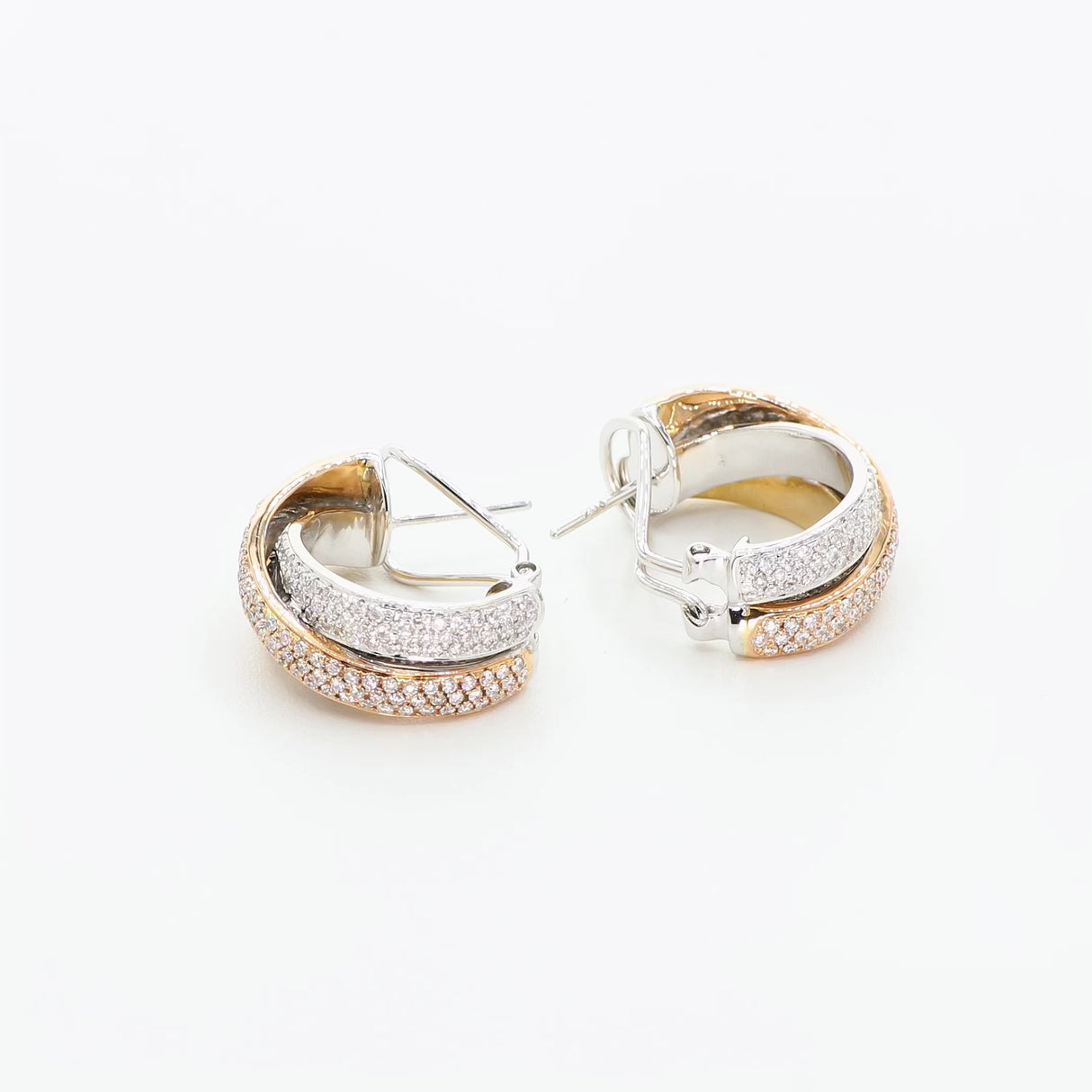 18K Tri Color Gold 2.03 Carat Diamond Demi Hoop Earrings Fine Jewellery Modaselle