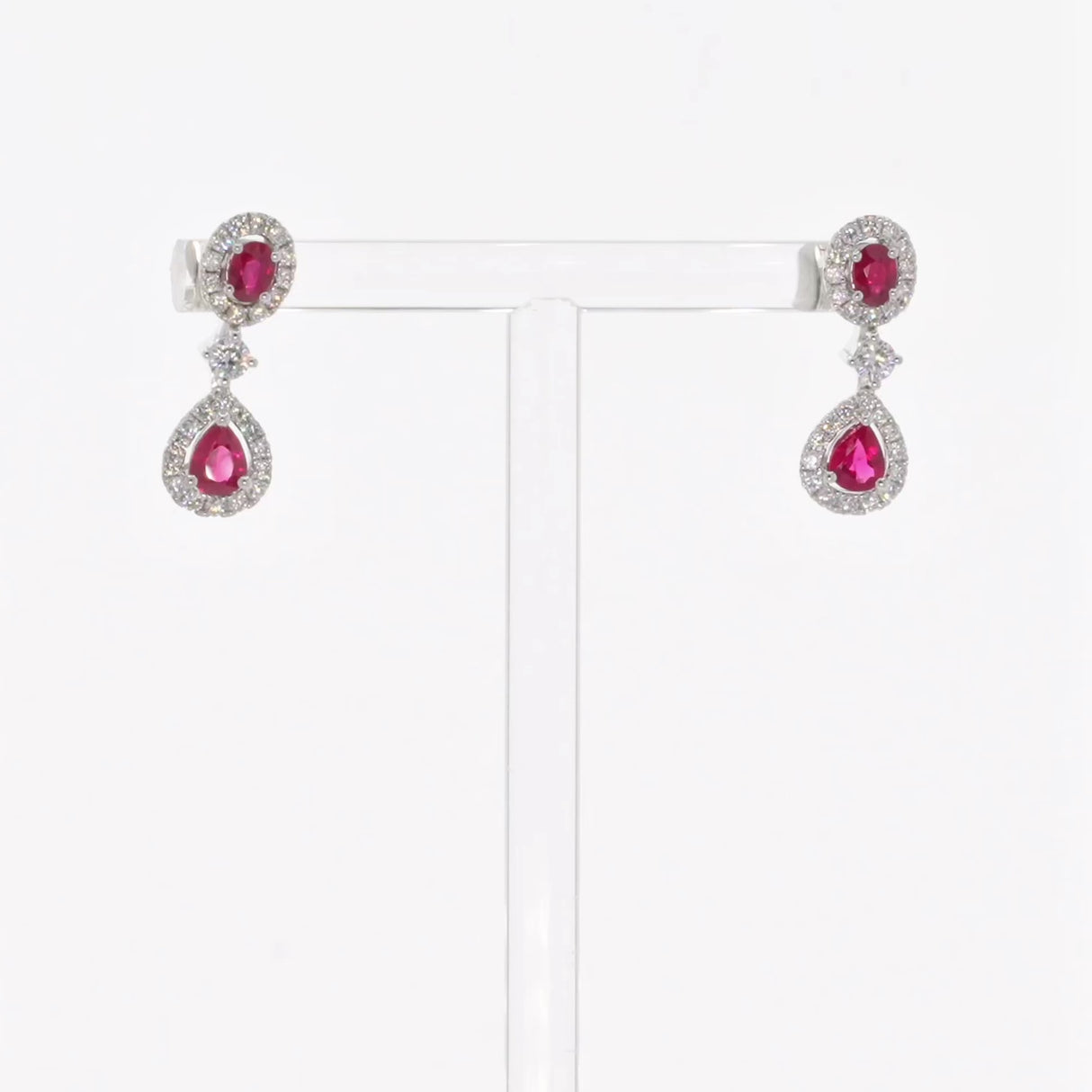 18K White Gold 1.34 Carat Ruby Diamond Drop Earrings Fine Jewellery Modaselle