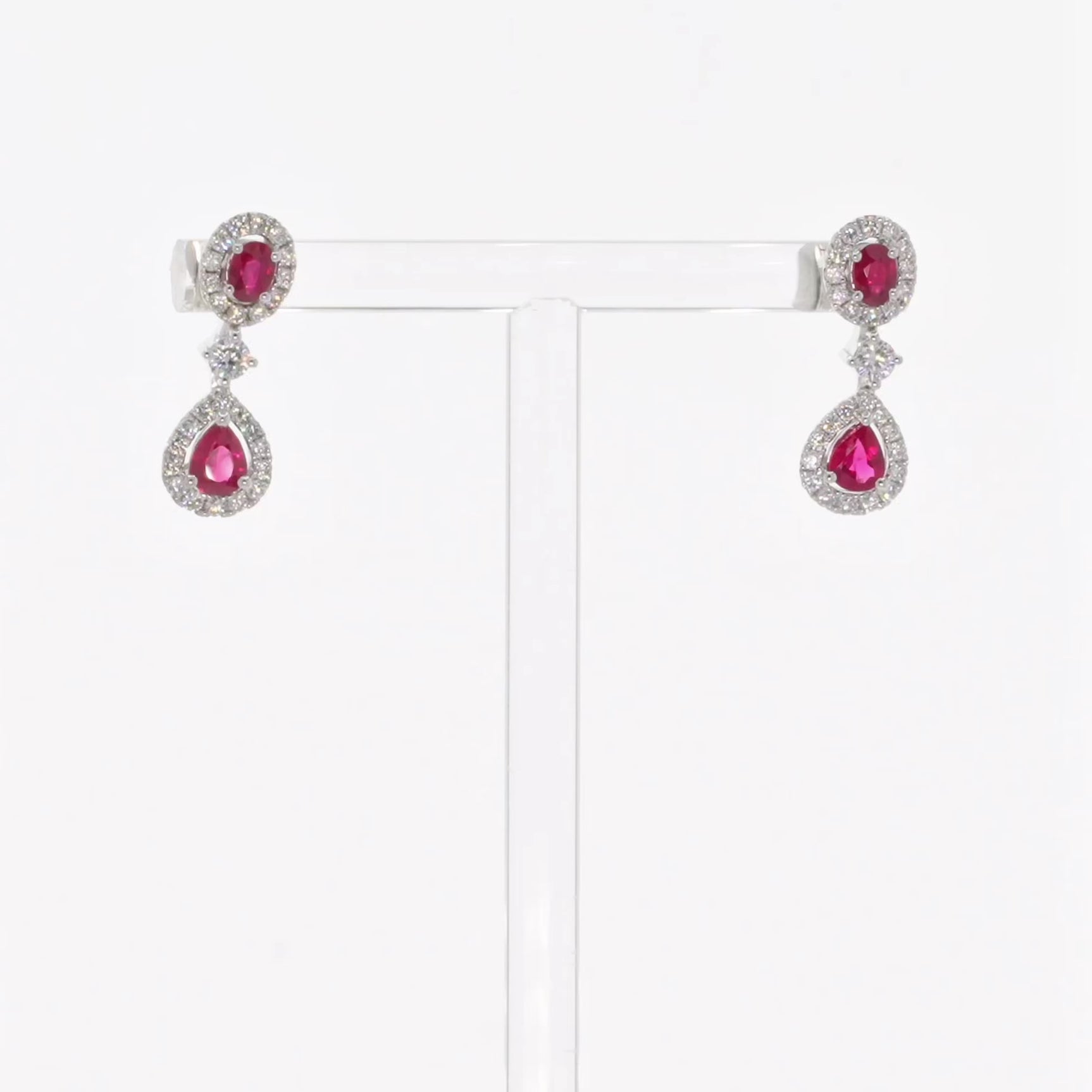 18K White Gold 1.34 Carat Ruby Diamond Drop Earrings Fine Jewellery Modaselle