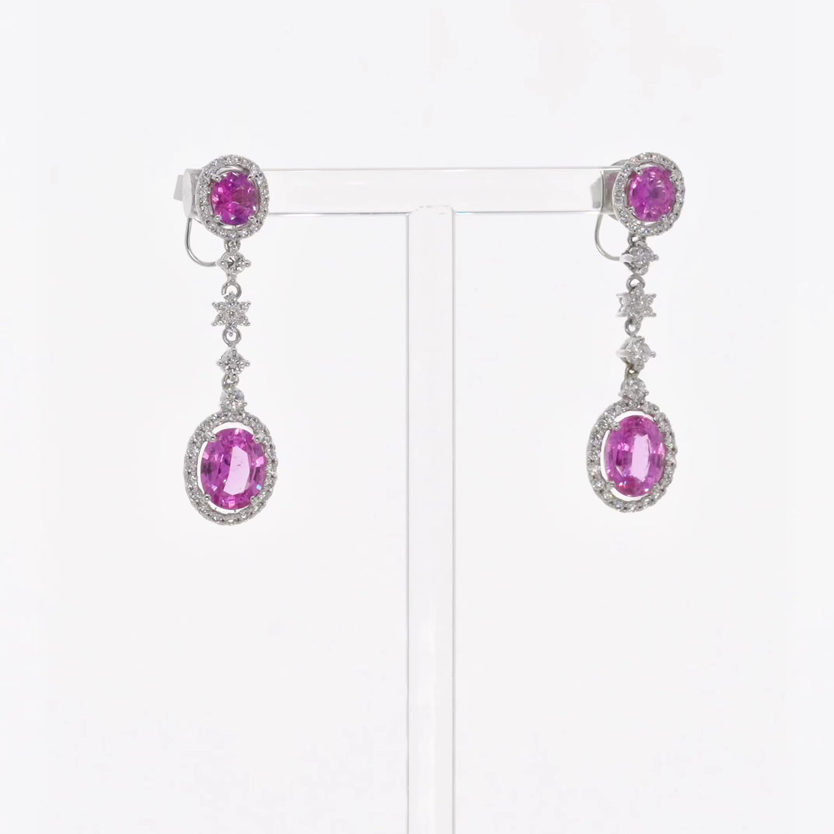 18K White Gold 4.42 Carat Fancy Pink Sapphire Earrings Fine Jewellery Modaselle