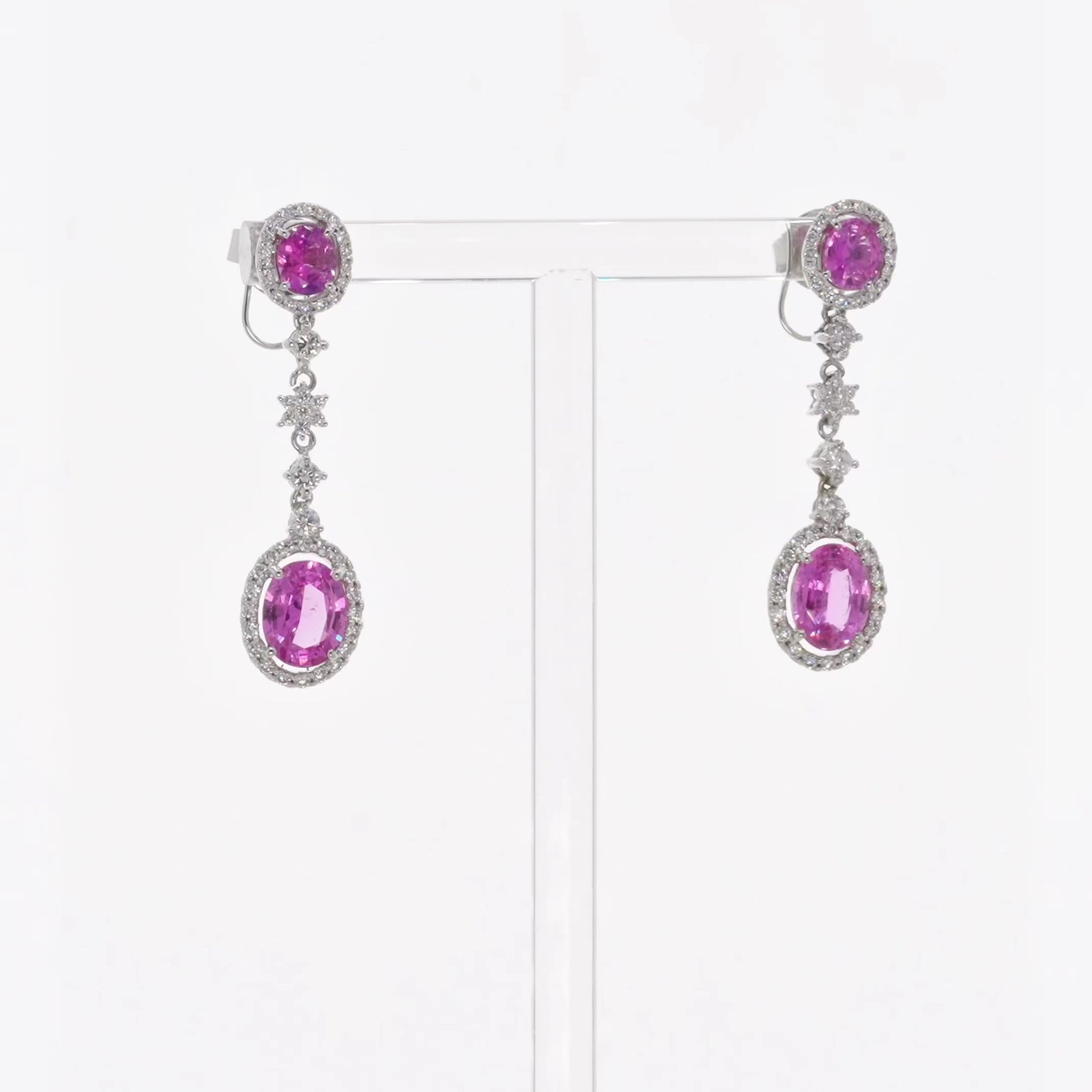 18K White Gold 4.42 Carat Fancy Pink Sapphire Earrings Fine Jewellery Modaselle