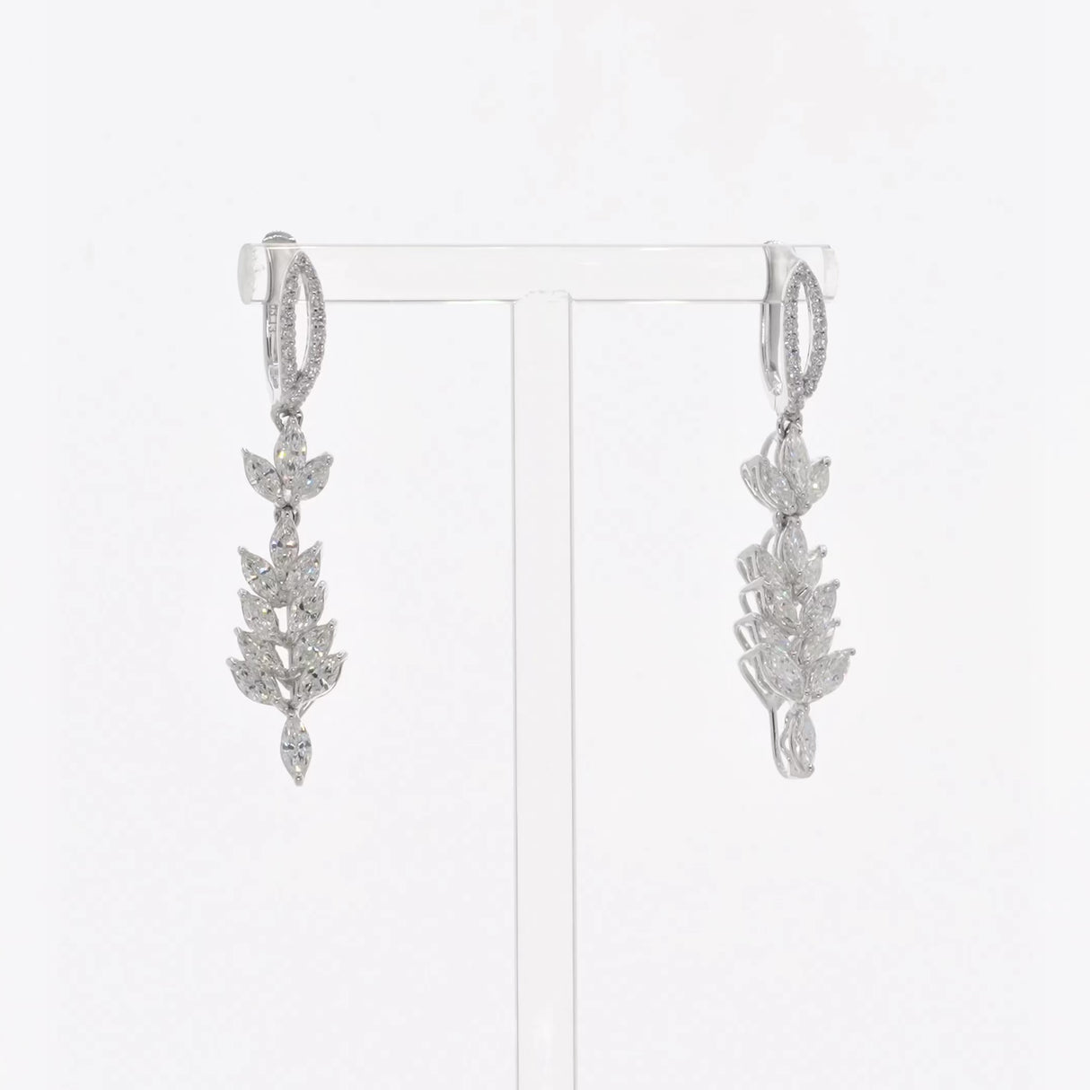 18K White Gold 4.17 Carat Foliate Drop Diamond Earrings Fine Jewellery Modaselle