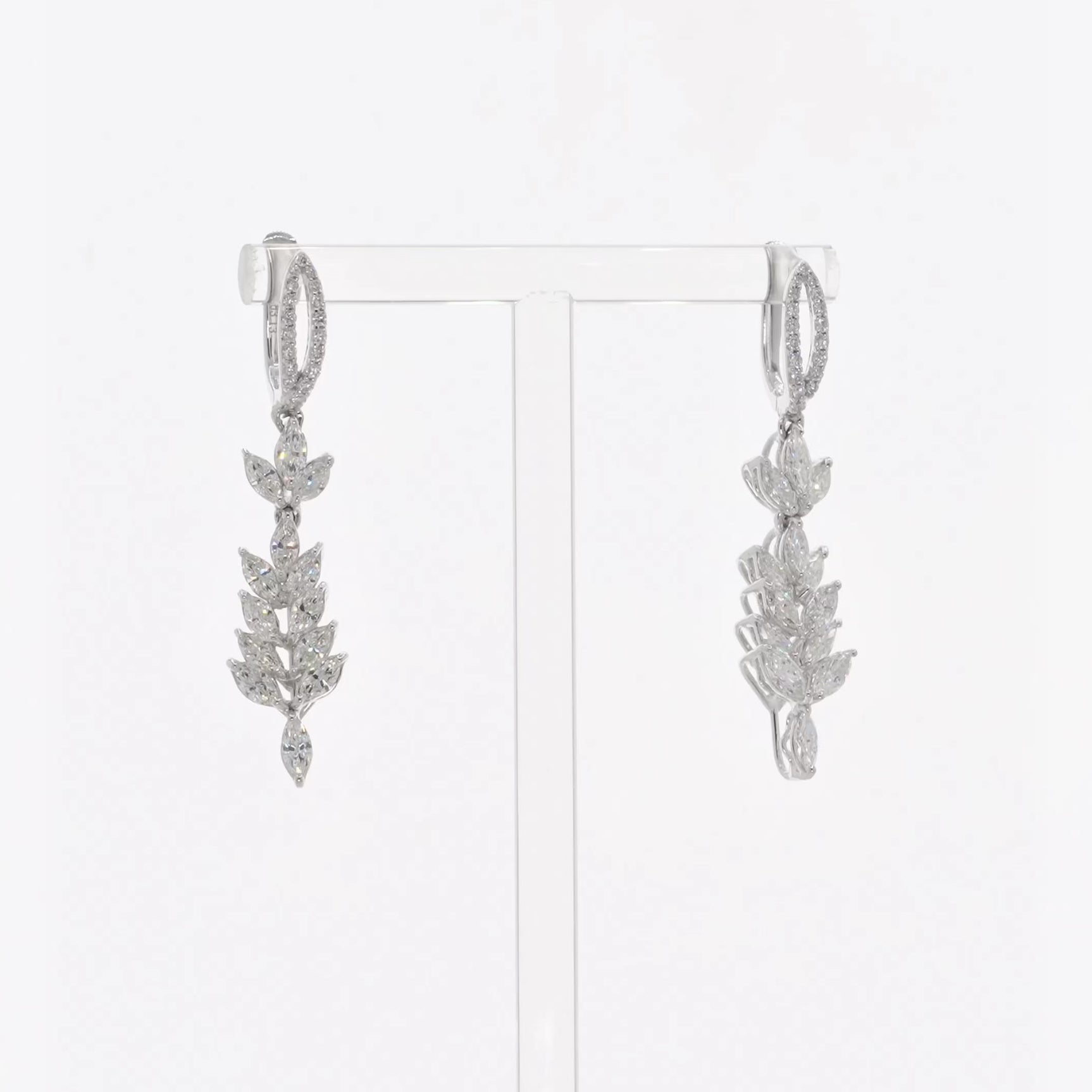 18K White Gold 4.17 Carat Foliate Drop Diamond Earrings Fine Jewellery Modaselle