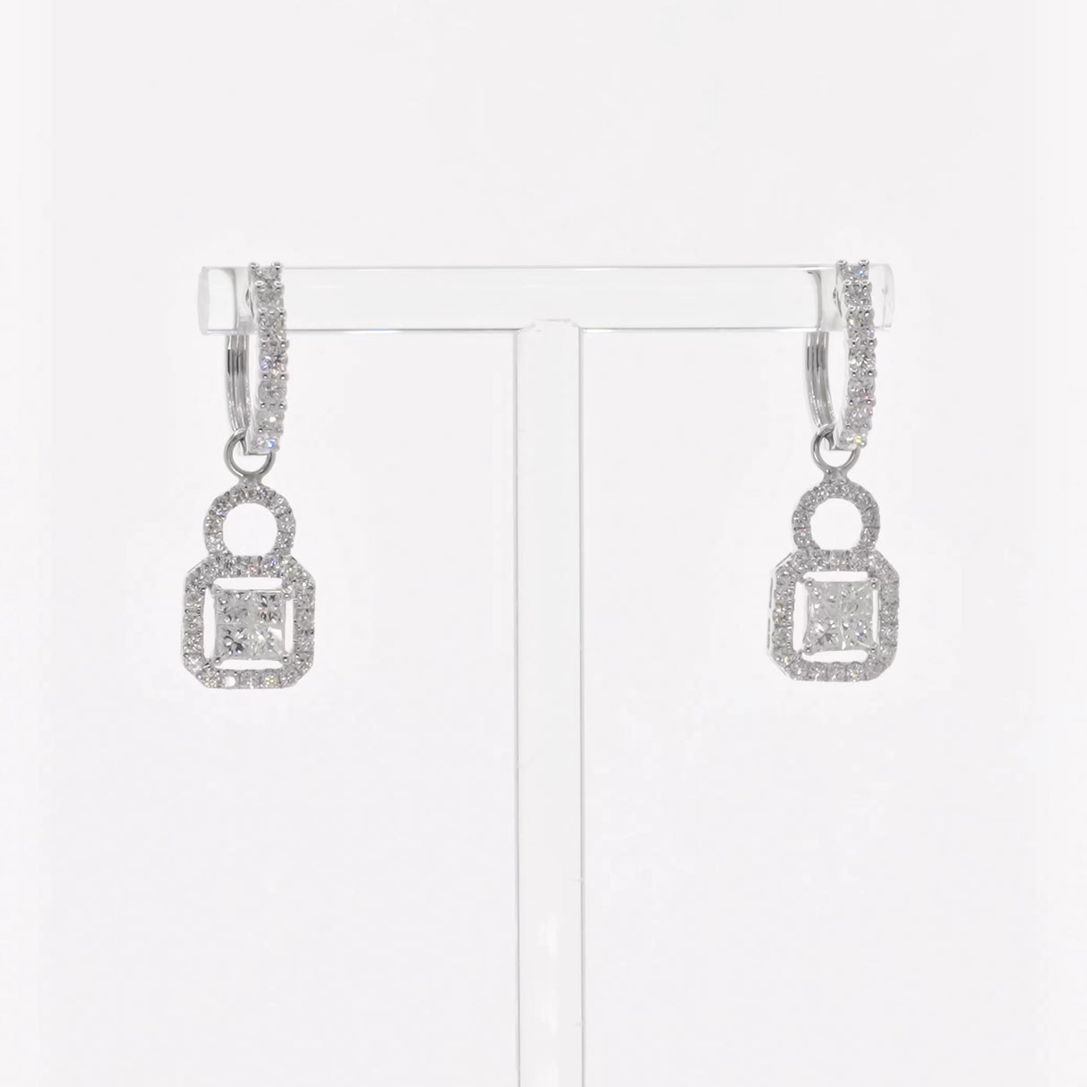 18K White Gold 1.42 Carat Diamond Hoop Drop Earrings Fine Jewellery Modaselle