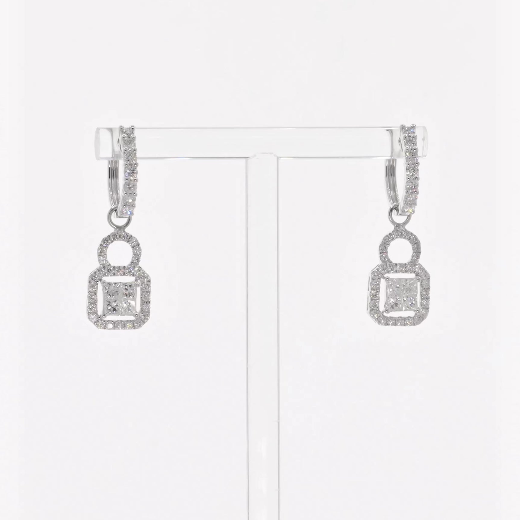 18K White Gold 1.42 Carat Diamond Hoop Drop Earrings Fine Jewellery Modaselle