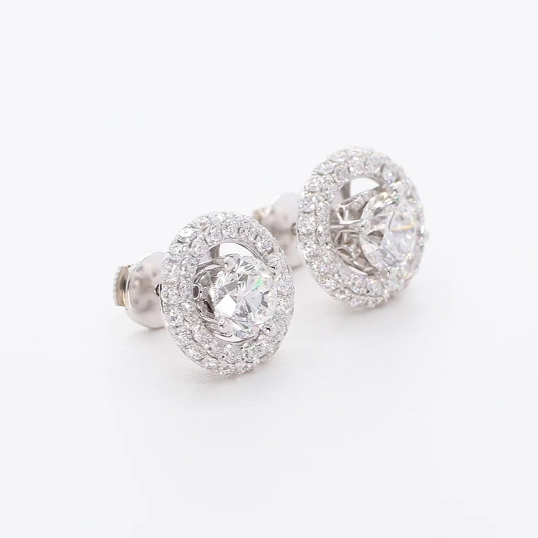 14K White Gold 3.18 Carat Halo Diamond Studs Fine Jewellery Modaselle