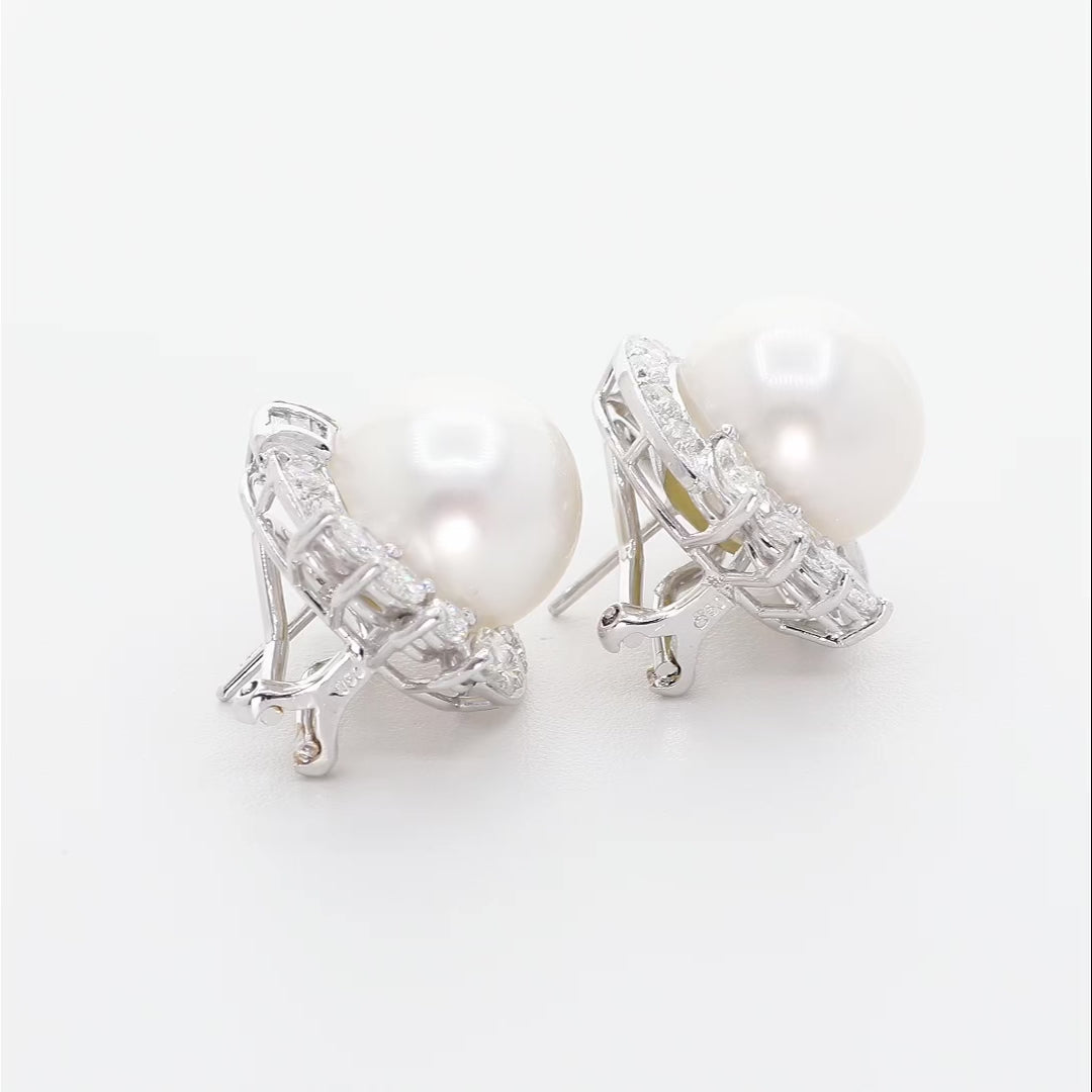 18K White Gold South Sea Pearl 2.10 Carat Diamond Earrings Fine Jewellery Modaselle