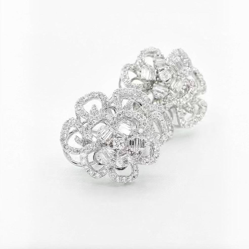 2.44ct Diamond Flower Cluster Earrings | 18K White Gold Blossom Studs Fine Jewellery Modaselle