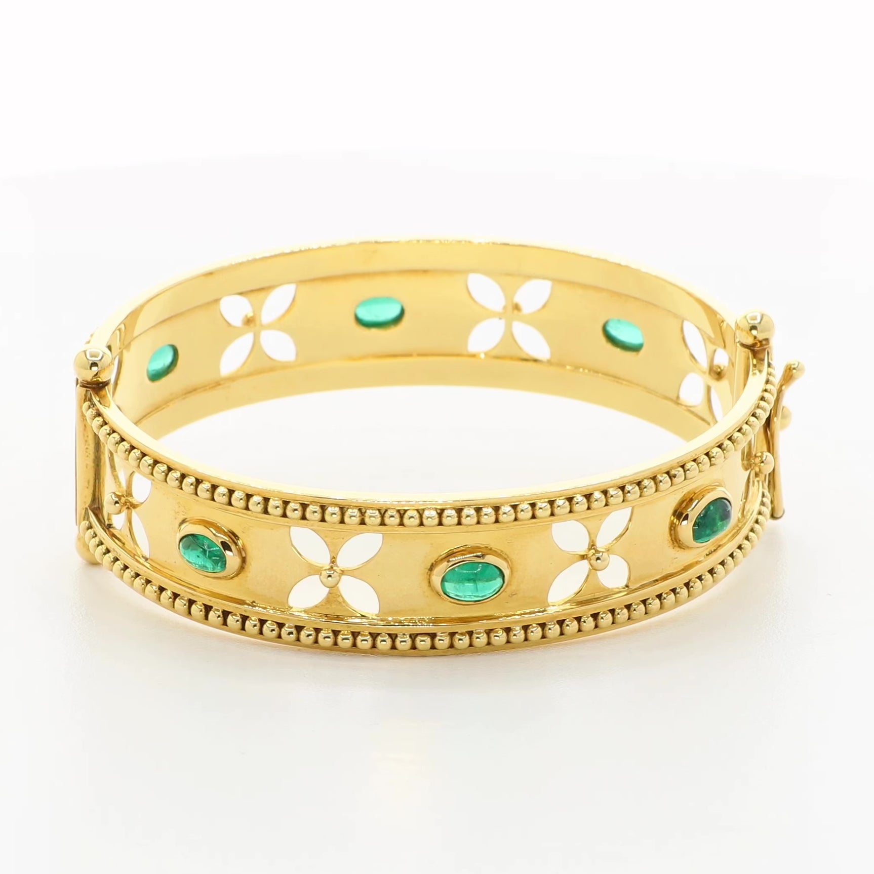 18K Yellow Gold Temple St. Clair 3.18 Carat Emerald Bangle Fine Jewellery Modaselle
