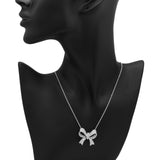18K White Gold 1.15 Carat Diamond Bow Pendant Necklace