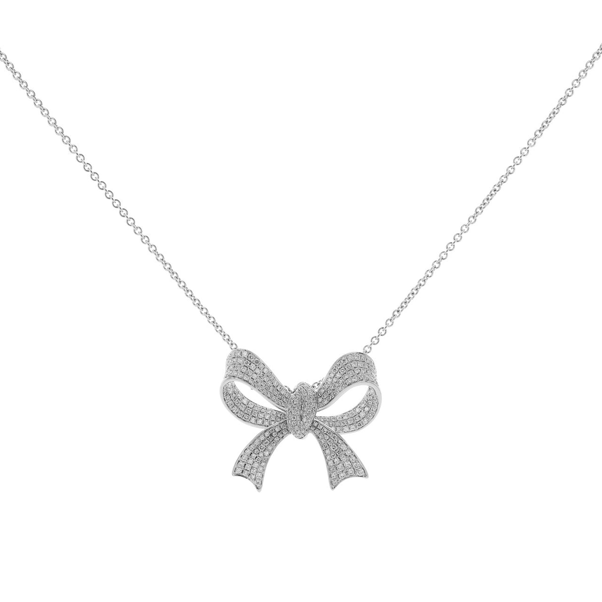 18K White Gold 1.15 Carat Diamond Bow Pendant Necklace