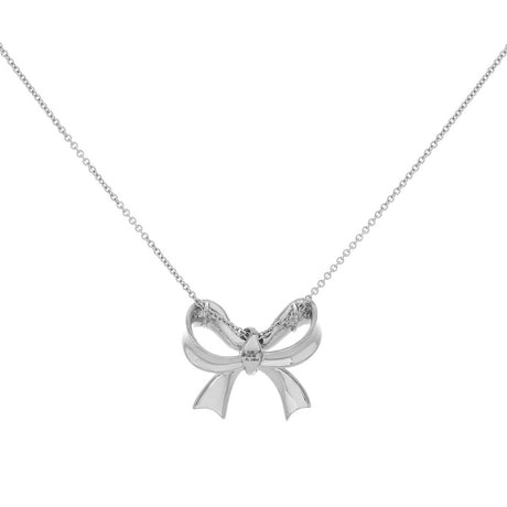 18K White Gold 1.15 Carat Diamond Bow Pendant Necklace