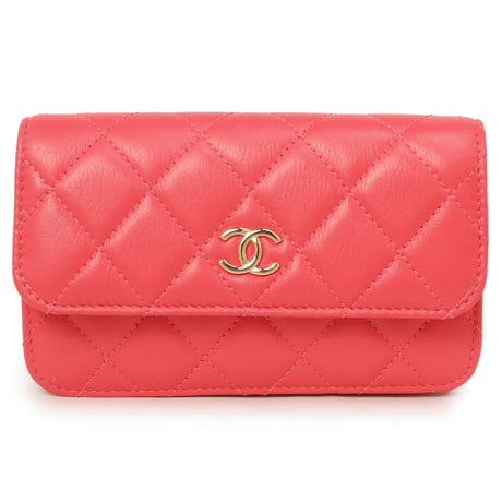 Chanel Pink Quilted Calfskin Pearl Clutch With Chain