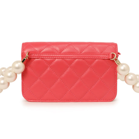Chanel Pink Quilted Calfskin Pearl Clutch With Chain