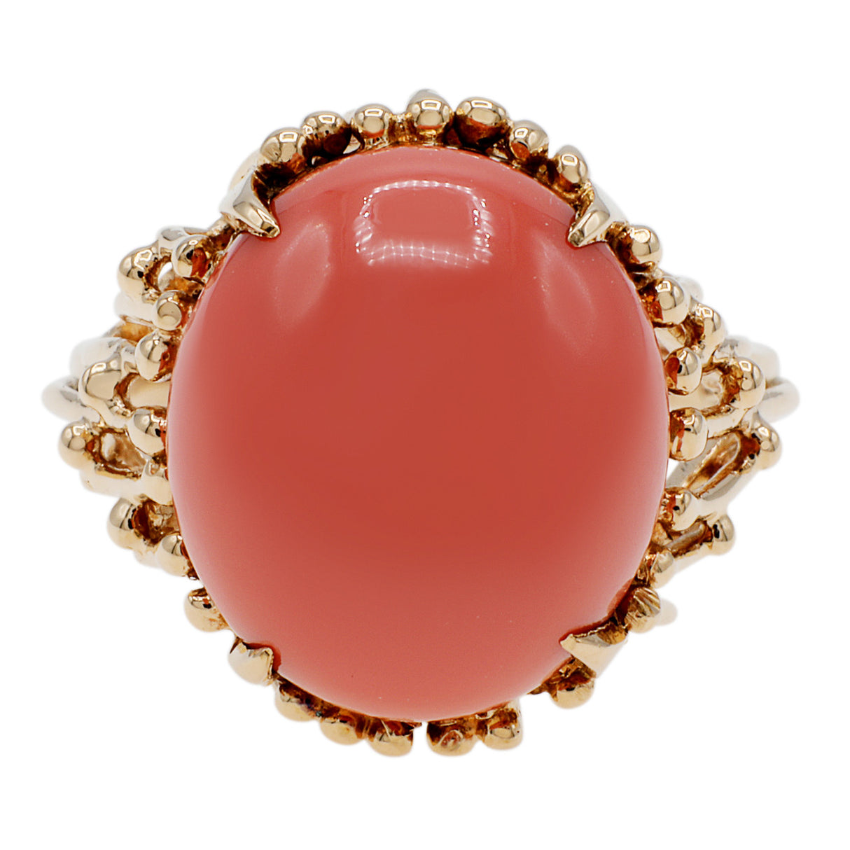 14K Yellow Gold Pink Coral Ring