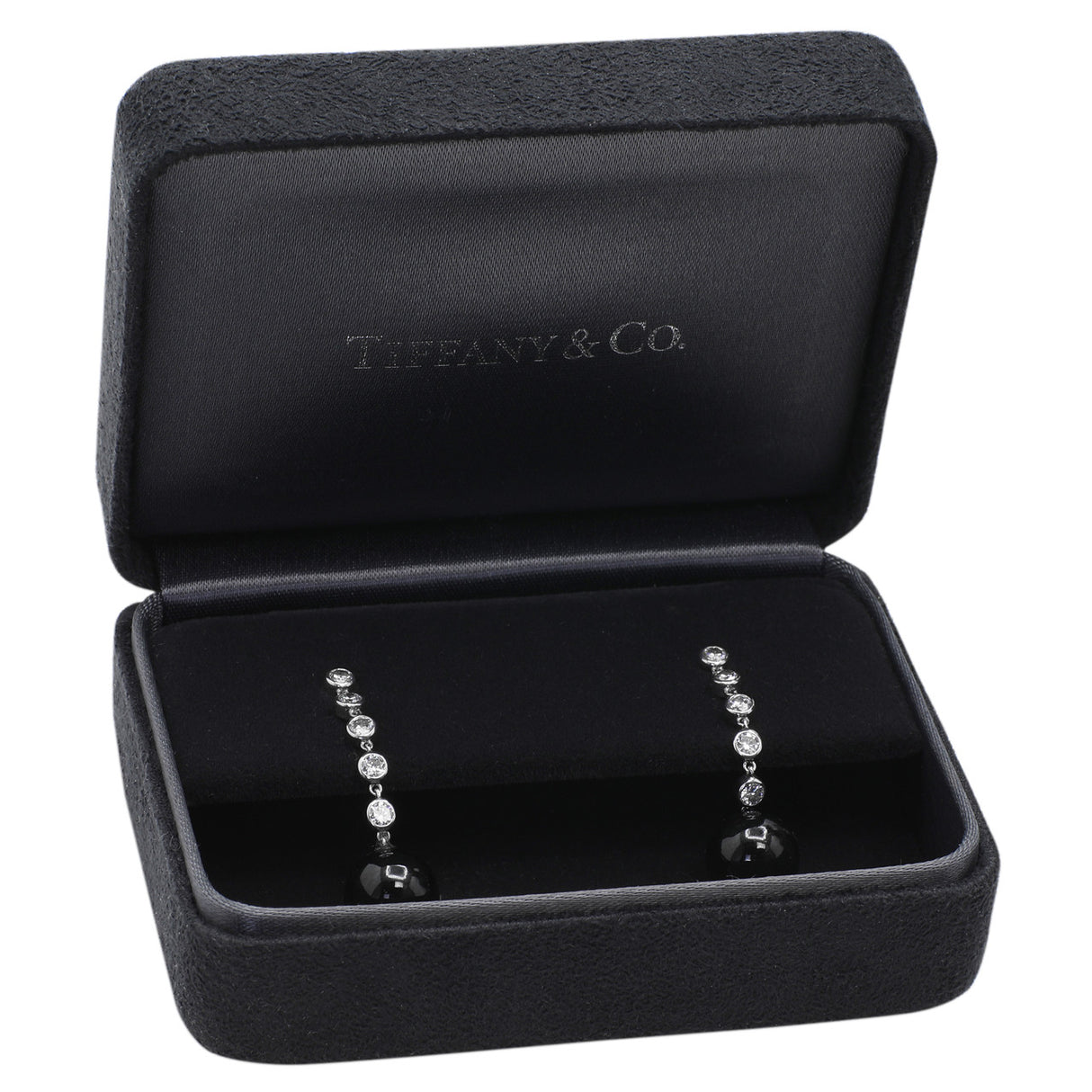 Tiffany & Co. Platinum Diamond Onyx Ziegfeld Drop Earrings