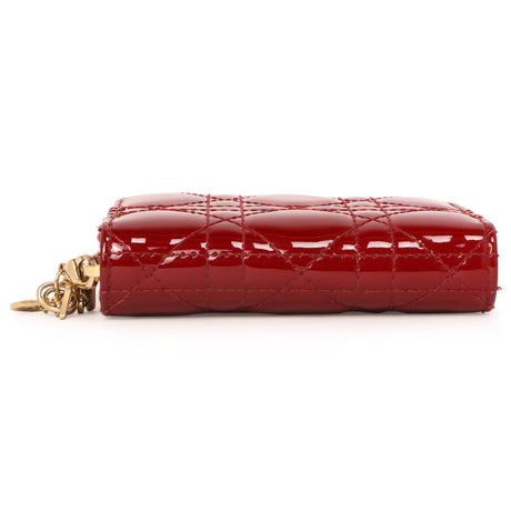 Christian Dior Red Patent Cannage Small Lady Dior Voyageur Coin Purse