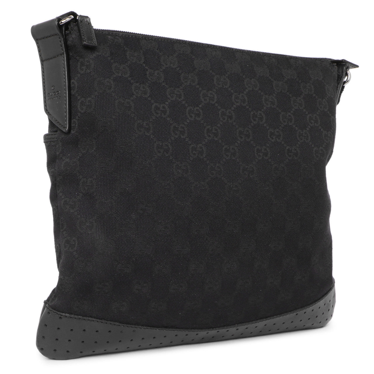 Gucci Black Monogram Perforated Flat Messenger Modaselle