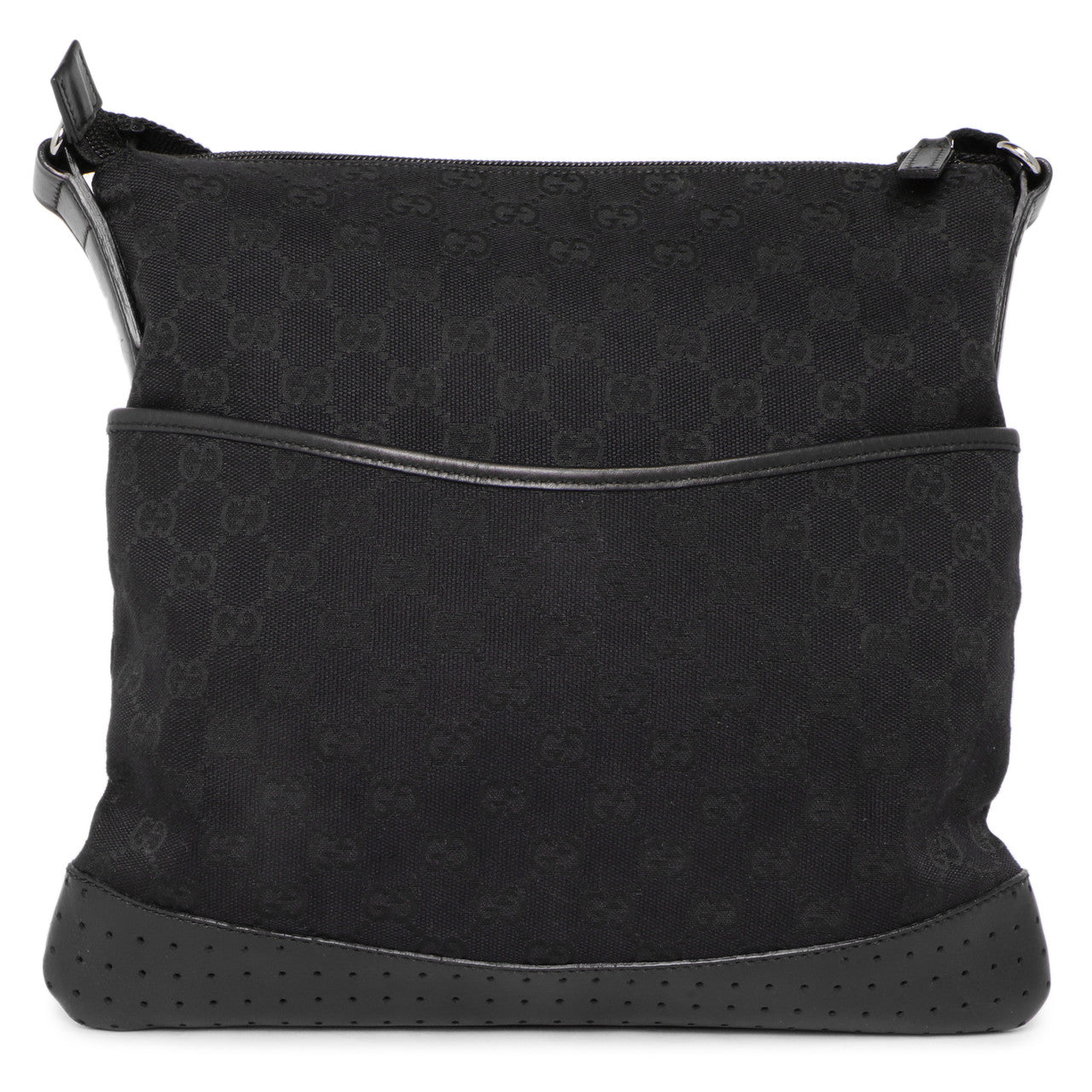 Gucci Black Monogram Perforated Flat Messenger Modaselle